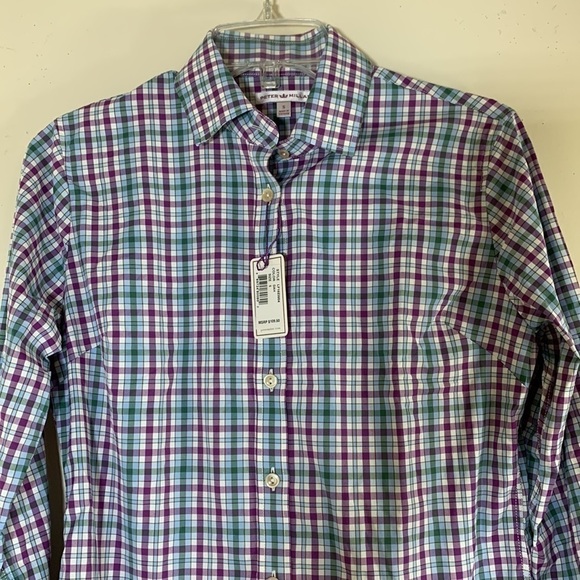 NWT. Peter Millar Small Button Front Roll-tab Long  Sleeve Plaid Shirt. - Picture 4 of 11